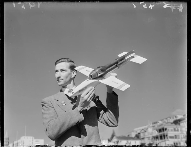 Man and model plane presented to the Plunket Society