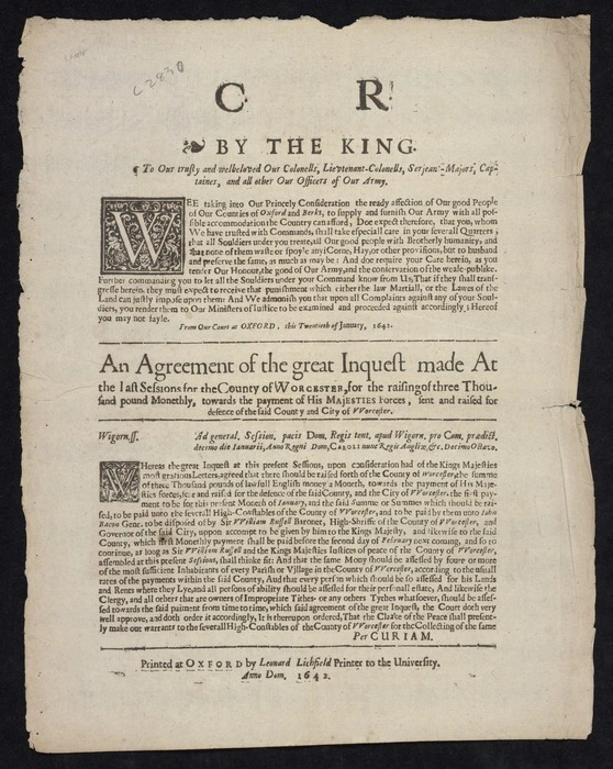 C. R. By the King. To our trusty and welbeloved our colonells, lievtenant-colonells, serjeant-majors, captaines, and all other our officers of our army.