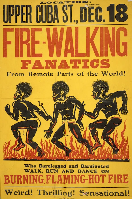 Fire-walking fanatics from remote parts of the world! Upper Cuba Street, Dec[ember] 18, [ca 1914].