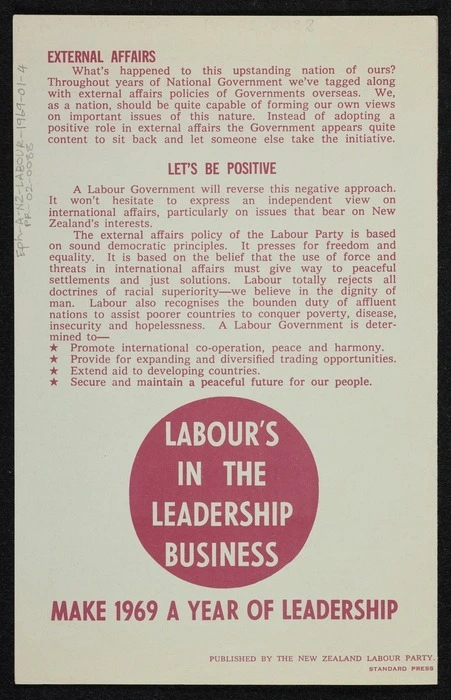 New Zealand Labour Party: Labour's in the leadership business! [1969]
