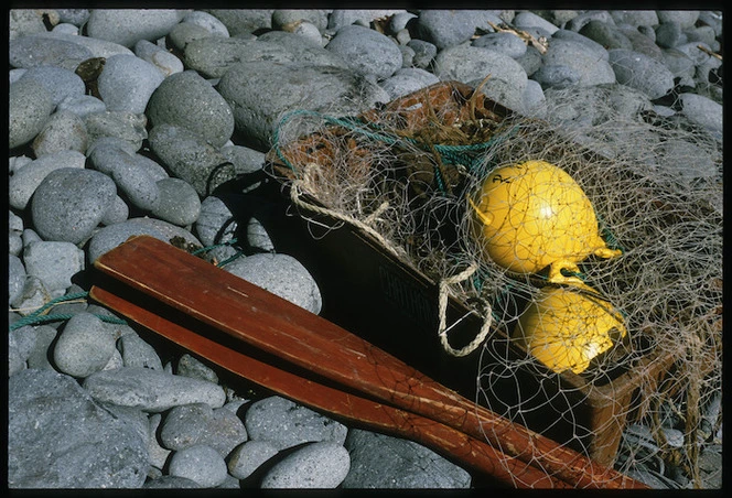 Oars, fishing net and floats, Boulder Bay