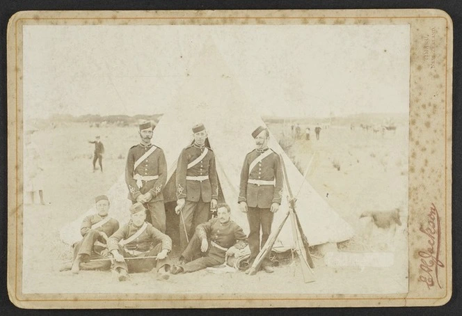 Jackson, E H (Timaru) fl 1880s-1890s :Group photograph of unidentified men in uniform