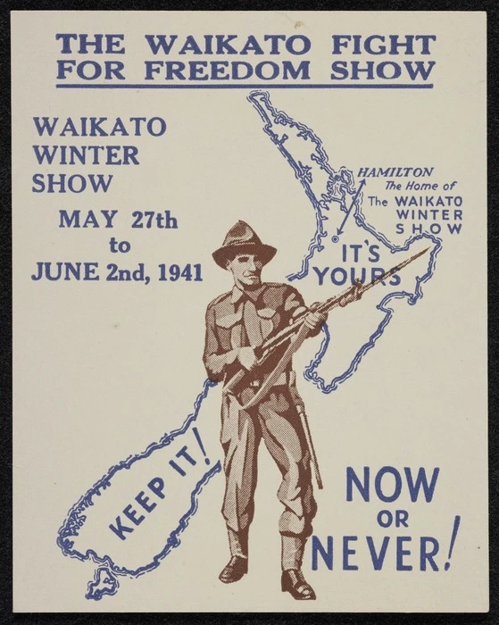 The Waikato Fight For Freedom Show. Waikato Winter Show, May 27th to June 2nd 1941. Sticker