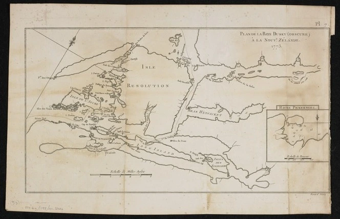 Benard, Robert, fl. 1750-1785: Plan de la Baye Dusky (obscure) a la Nouve. Zelande 1773 [map] [Paris, Hotel de Thou, 1778]