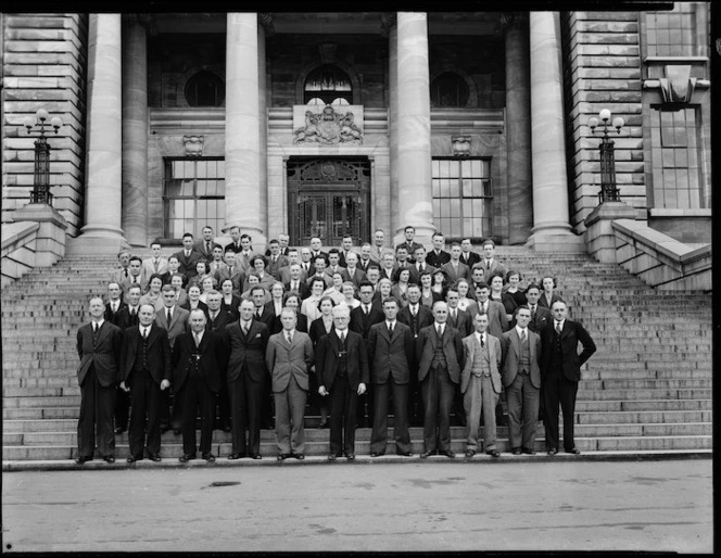 Internal Affairs staff, Parliament steps, Wellington