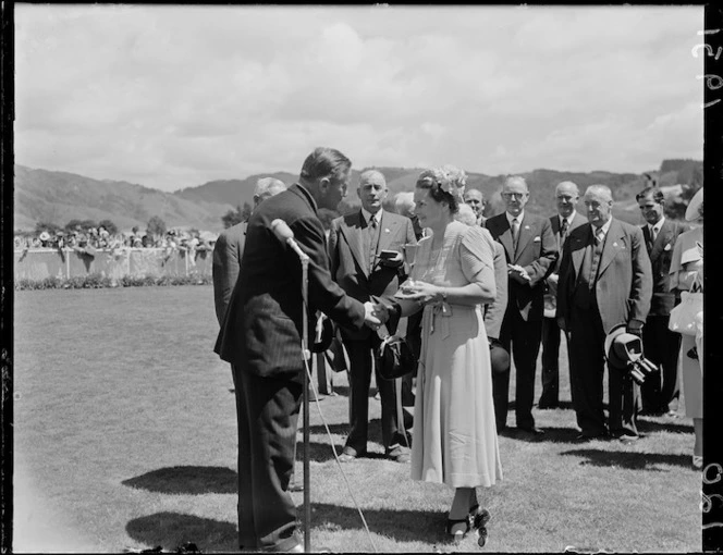 Presentation to owner of winning horse, Trentham Racecourse