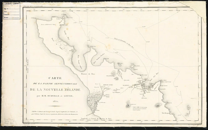 Carte de la partie septentrionale de la Nouvelle Zélande / par M. M. Durville et Lottin, 1831; gravé par Laurent.