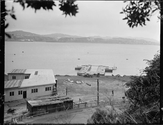 Evans Bay, Wellington, with TEAL flying boat pontoon in place
