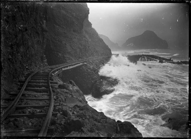 Logging railway alongside the beachfront between Karekare and Whatipu.