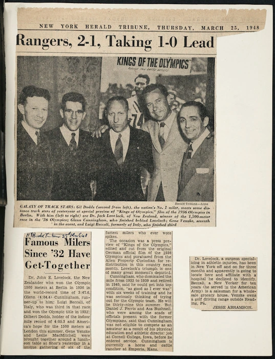 Newspaper cuttings - Reunion of participants from the 1936 Berlin Olympics 1500 metres race