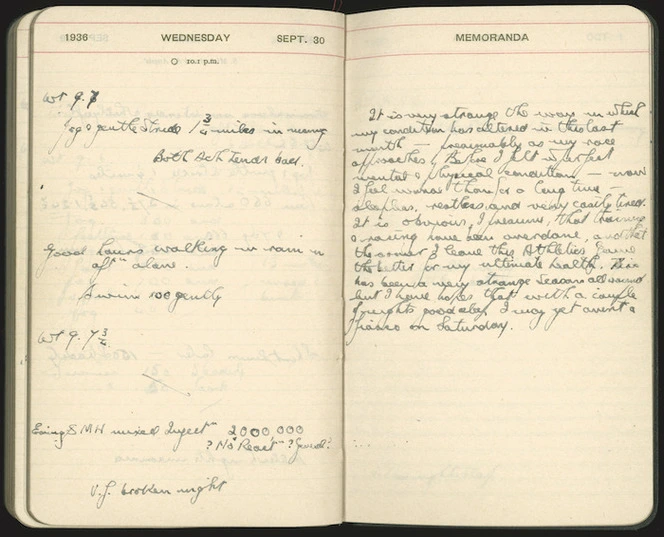 Diary entries for 30 September 1936 and note