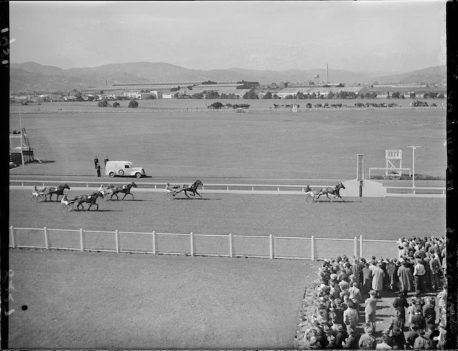 Finish of the Members Handicap race, Hutt Park Raceway