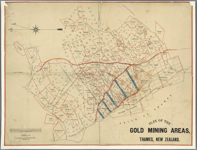 Plan of the gold-mining areas, Thames, New Zealand / H.G.L. Kenrick, authorised and mining surveyor.