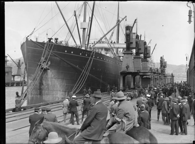 Massey's Special Constables guarding Queens Wharf, Wellington, during the 1913 Waterfront Strike