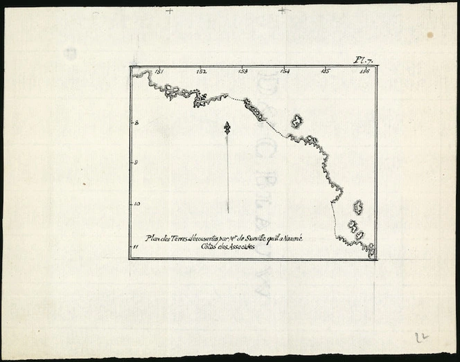 [Creator unknown] :Plan du Port Marion Nouvelle Zelande [ms map]; Plan des Terres d'ecouvertes par Mr. de Surville qu'il a nomme Cote des Assacides [ms map]. [Two ink sketches, probably preparatory to engravings published in Julien-Marie Crozet's "Nouveau voyage a la Mer du Sud commence sous les ordres de M Marion". (Paris, 1783)].