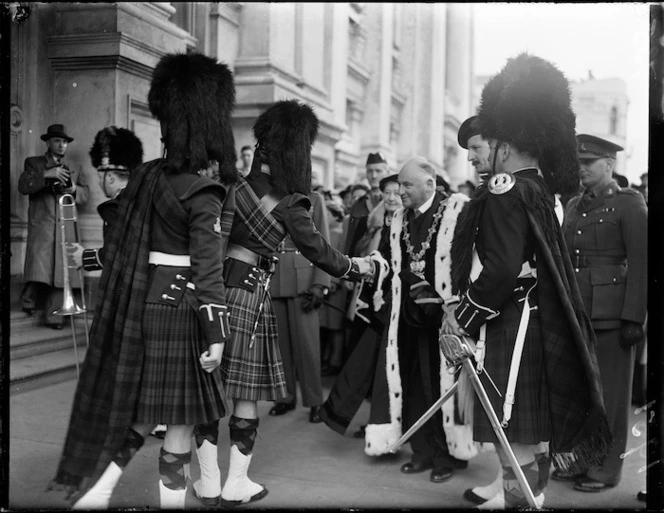Black Watch Band outside the Wellington Town Hall