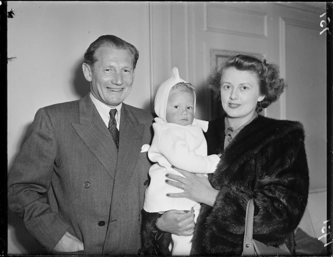 Mr and Mrs C E Malfroy and child