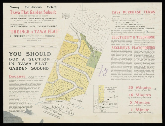 Tawa Flat, garden suburb : the pick of Tawa Flat : 114 residential and 11 business sites ... / R.B. Hammond, architect & town planner.