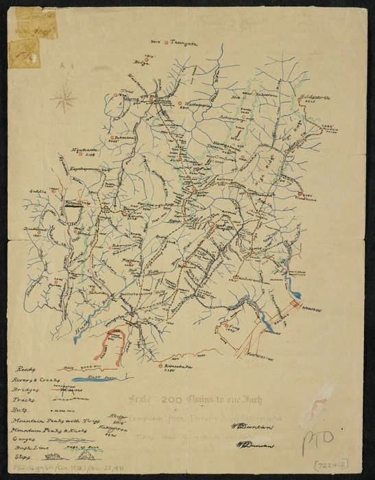 Duncan, W C, active 1900-1940: Tracks and huts on the Tararua Range