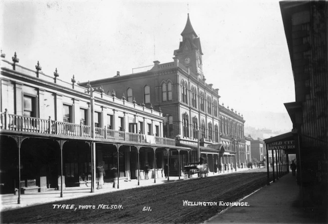 Lambton Quay, Wellington, and Wellington Exchange building