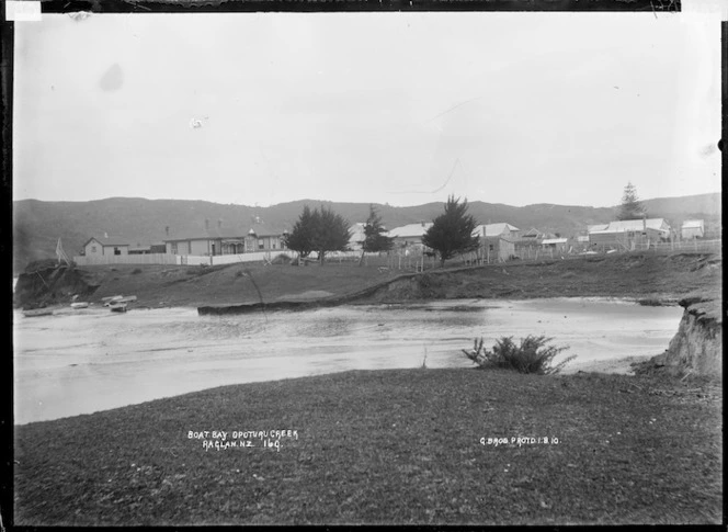 Boat Bay, Opoturu River, Raglan Harbour, 1910 - Photograph taken by Gilmour Brothers