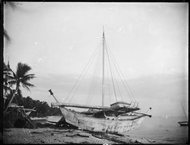 Outrigger canoe on a beach, Marshall Islands, Pacific Ocean