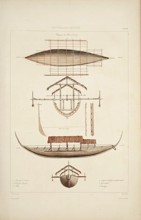 Paris, Edmond Francois, 1806-1893 :[Pirogues de] Nouvelle-Guinee. E Paris pinx; Simeon del. Lith. de Lemercier. Pl. 102. [1833]