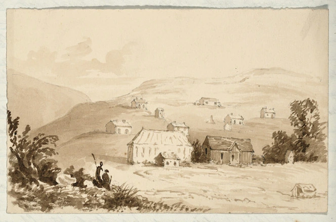 Detail - Landscape sketch including dwellings