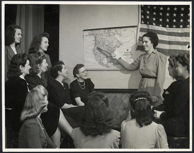 Women with map of North America