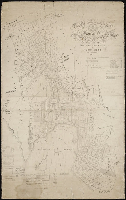 Plan of the city of Wellington & town belt / compiled from official documents by Charles O'Neill, C.E. and architect.