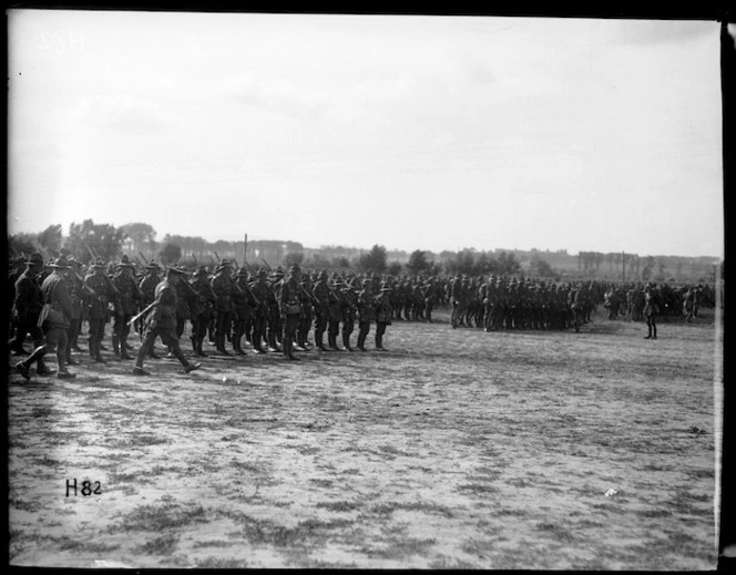 General Russell inspects troops at various camps