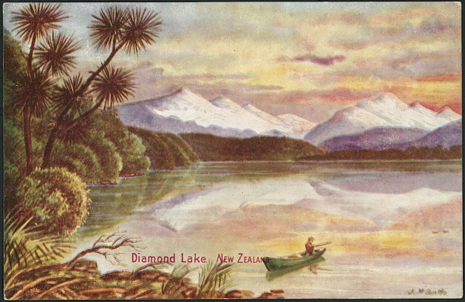 Cantle, J M, fl 1900s :Diamond Lake, New Zealand / J M Cantle. Art series - copyright. Printed in Australia [1905-1930?] [Postcard]