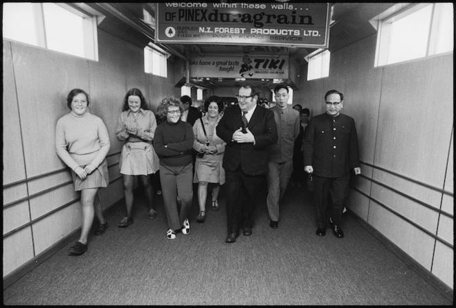 The Minister of Overseas Trade, Joe Walding, arriving at Wellington Airport after a trip overseas