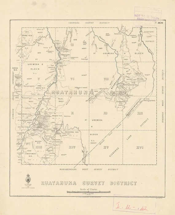 Ruatahuna Survey District [electronic resource] / A.E. Moore, delt. 1939.