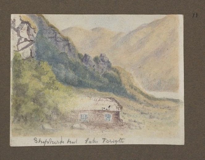 Hurt, Theodore Octavius fl 1860-1871 :Shepherd's hut, Lake Forsyth. [1861-1871].