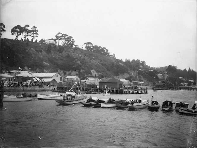 (Regatta?) at a Nelson wharf