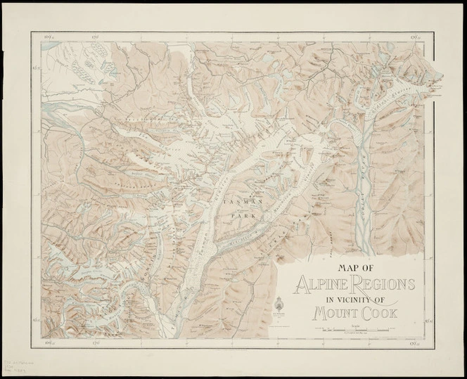 Map of alpine regions in vicinity of Mount Cook / R. J. Crawford delt., May 1934.