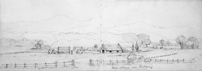 [Halcombe, Edith Stanway (Swainson)] 1844-1903 :Native village near Feilding [1880s or 1890s?]
