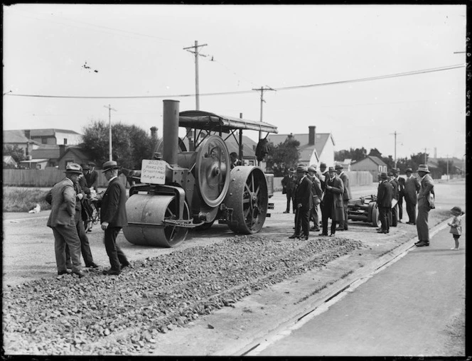 Road construction; includes a steam roller