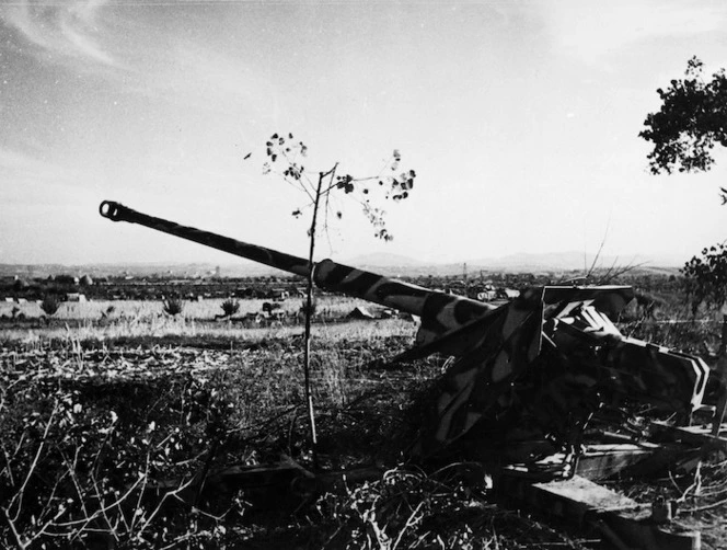 An 88mm German gun, used to defend the outskirts of Rimini, Italy, during World War II