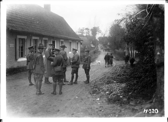 The New Zealand Commander inspects billets of 2nd Canterbury Regiment, France