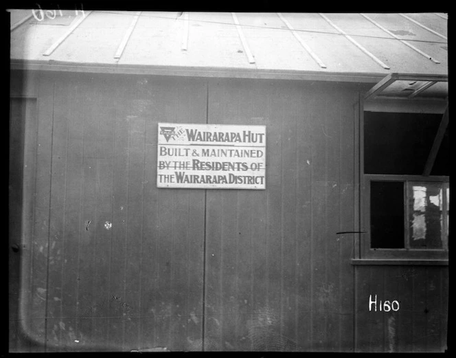 The wooden plaque on the World War I YMCA hut presented by Wairarapa New Zealand