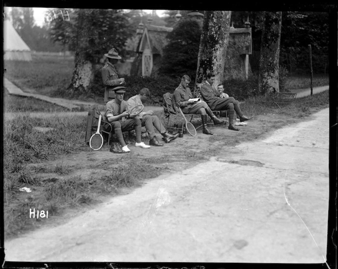 World War I New Zealand officers waiting for their tennis set