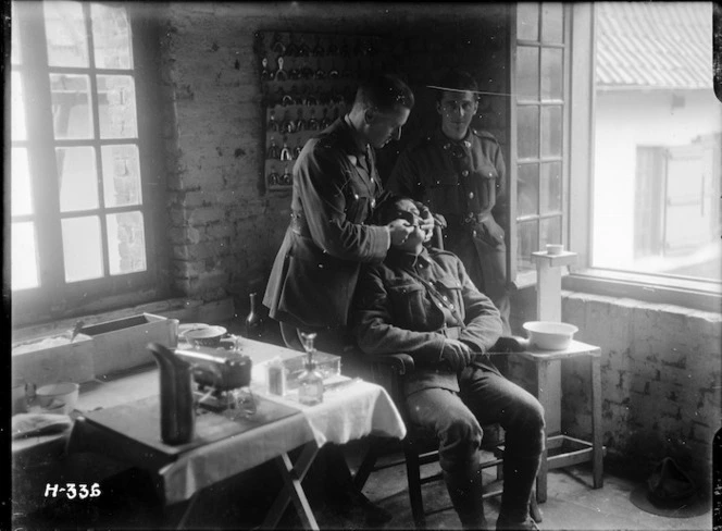 Soldier having new dentures fitted during World War I