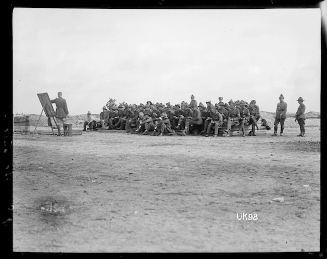 New Zealand soldiers attending an open air lecture, World War I