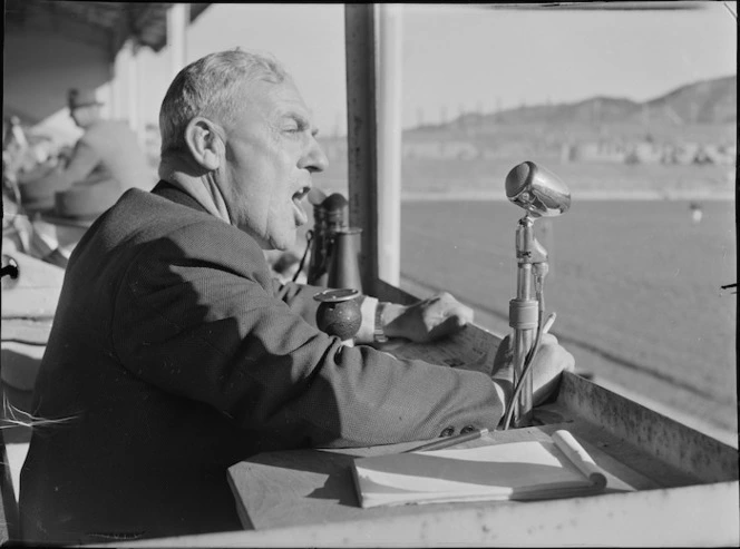 Winston McCarthy delivering his last sports broadcast