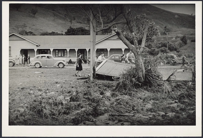 A car shed destroyed by a tsunami, Tatapouri, Gisborne