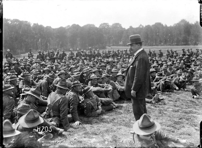 Sir Joseph Ward addressing the Machine Gun Battalion in France during World War I