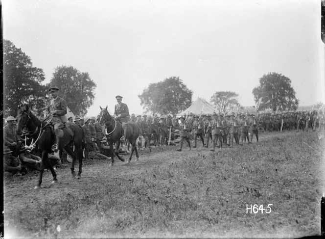 The march past of winners at a New Zealand Infantry Brigade competition, France