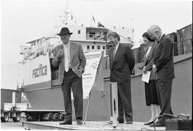 Seafarers' Union president, Dave Morgan, speaking about the National Government's plan to open coastal shipping to foreign companies - Photograph taken by Mark Coote